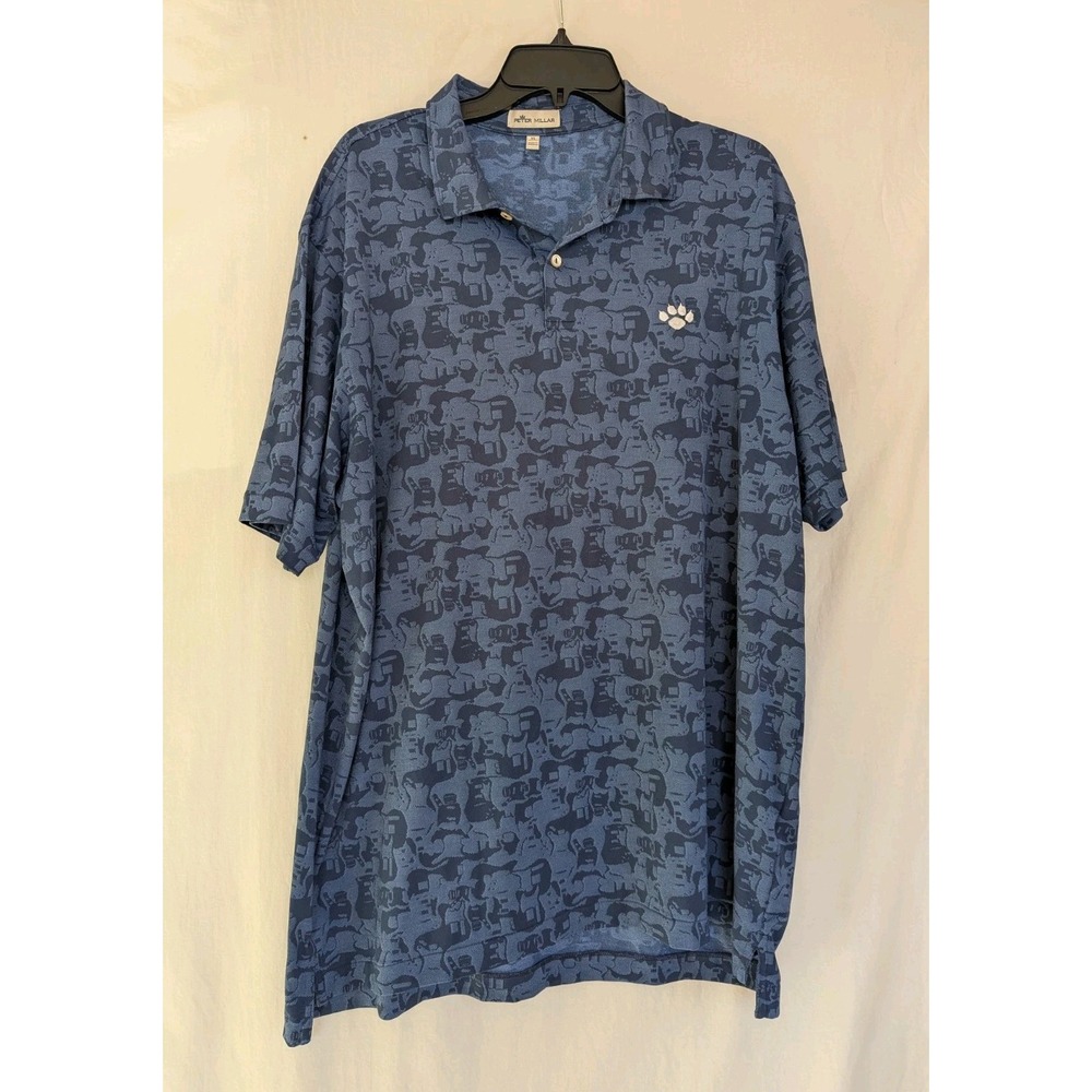 Peter Millar Polo Golf Shirt Mens XL Bear Claw Logo Blue Polyester Blend